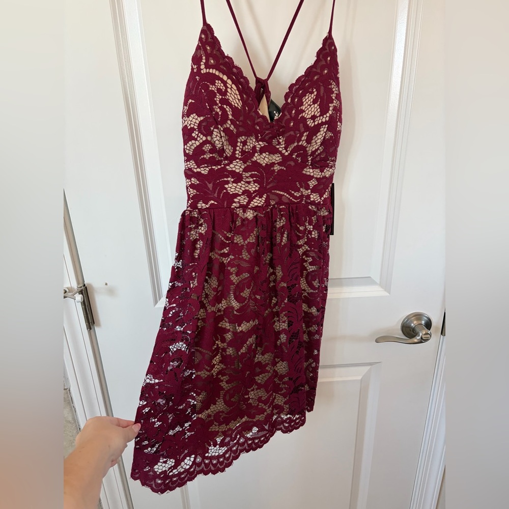 Trixxi Burgundy Lace Mini Dress